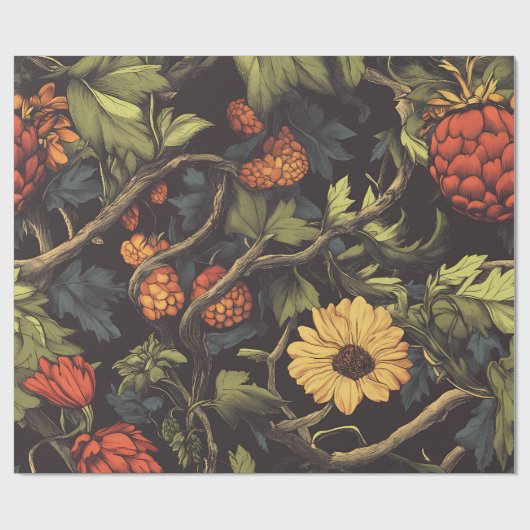 Autumn Fire Botanical Floral Wrapping Paper Cadeaupapier (Vlak)