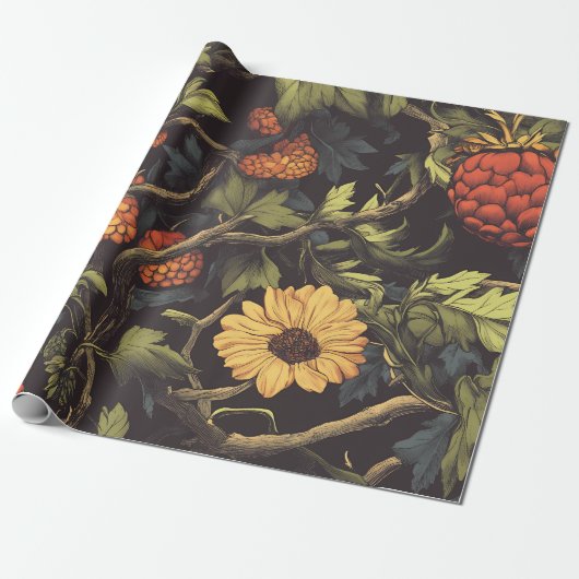 Autumn Fire Botanical Floral Wrapping Paper Cadeaupapier (Uitgerold)