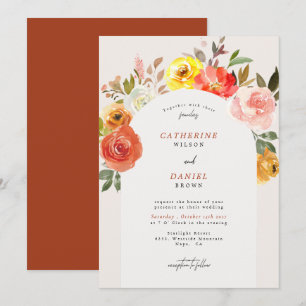 Autumn Floral Bloom Elegant Arch Wedding Kaart