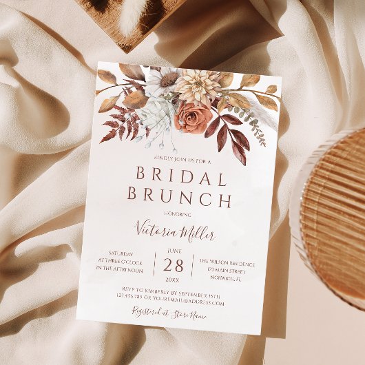 Autumn Floral Boho Herfst Foliage Bridal Brunch Kaart