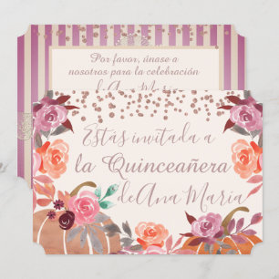Autumn Floral de Borgoña Quinceanera Celebración Kaart