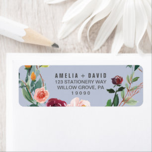 Autumn Floral Dusty Blue Wedding Etiket