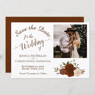 Autumn Floral Elegant Calligraphy & Photo Wedding Save The Date