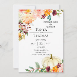 Autumn Floral en Pumpkin Wedding Kaart