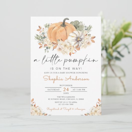 Autumn Floral Herfst Een beetje pompoen Baby showe Kaart (Staand voorkant)