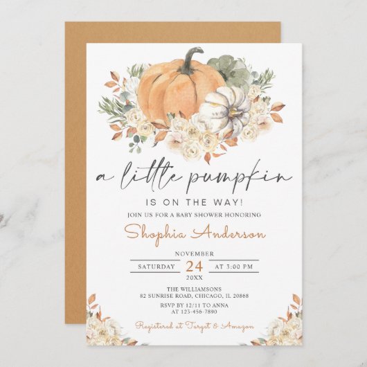 Autumn Floral Herfst Een beetje pompoen Baby showe Kaart (Voorkant / Achterkant)
