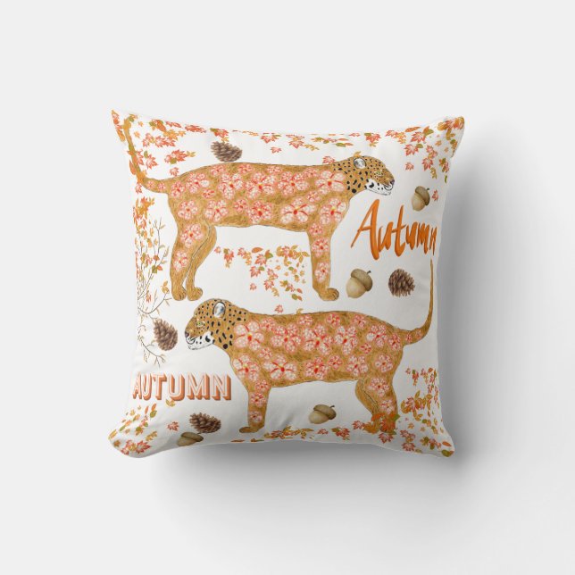 Autumn Floral Leopard Sierkussen (Voorkant)