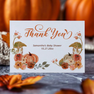 Autumn Floral Pumpkin Baby shower Bedankkaart