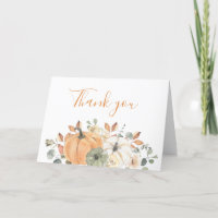 Autumn Floral Pumpkin Baby shower Dank u kaart