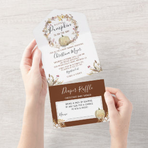 Autumn Floral Pumpkin-Baby shower en luieraffle All In One Uitnodiging