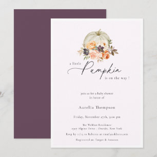 Autumn Floral Pumpkin Paars Baby shower Kaart
