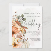 Autumn Floral Pumpkin Script QR Code Weddenschap Kaart (Voorkant)