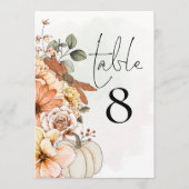 Autumn Floral Pumpkin Table Number (Voorkant)