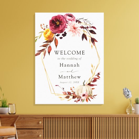Autumn Floral Pumpkin Weddenschap Welkomstteken Canvas Afdruk (Insitu (Woonkamer))