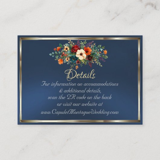 Autumn Floral, QR Code - Blue Informatiekaartje (Voorkant)
