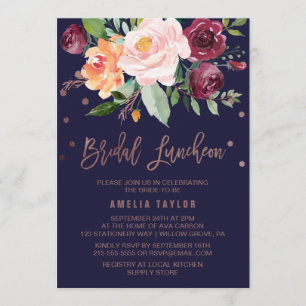 Autumn Floral Roos Gold Bridal Luncheon Kaart