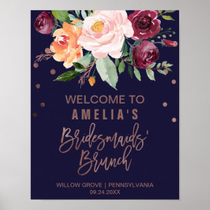 Autumn Floral Roos Gold Bridesmaids Brunch Welkom Poster