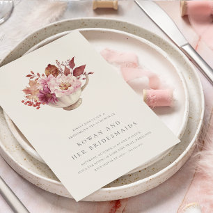 Autumn Floral Teacup Herfst Bridesmaids Tea Kaart