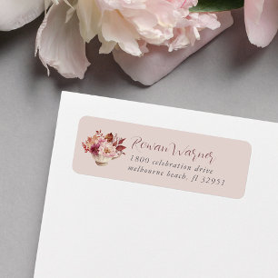 Autumn Floral Teacup Herfst Return Address Etiket