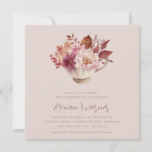 Autumn Floral Teacup Herfst Vrijgezellenfeest Tea Kaart (Voorkant)