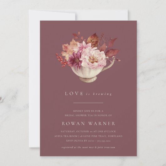 Autumn Floral Teacup Herfst Vrijgezellenfeest Tea Kaart (Voorkant)