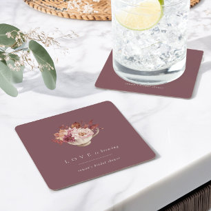 Autumn Floral Teacup Love is Vrijgezellenfeest aan Vierkante Kartonnen Onderzetter