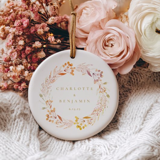 Autumn Floral Waterverf Wreath Boho Personalized Keramisch Ornament