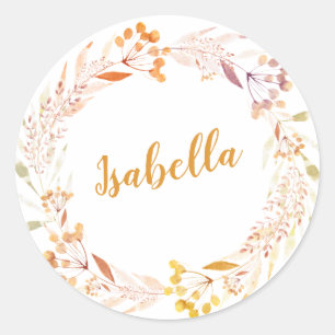 Autumn Floral Waterverf Wreath Boho Personalized Ronde Sticker