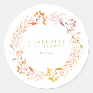 Autumn Floral Waterverf Wreath Boho Ronde Sticker