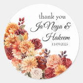 Autumn Floral Wedding Ronde Sticker (Voorkant)