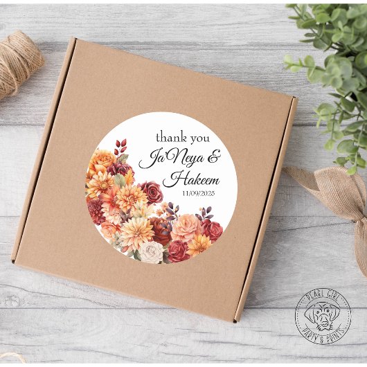 Autumn Floral Wedding Ronde Sticker