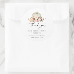 Autumn Floral White Pumpkin Hartelijk dank Ronde Sticker