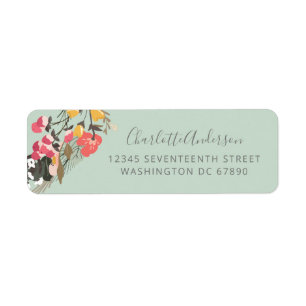 Autumn Floral Wreath on Sage Green Return Address Etiket