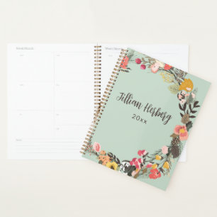 Autumn Floral Wreath Sage Green Planner