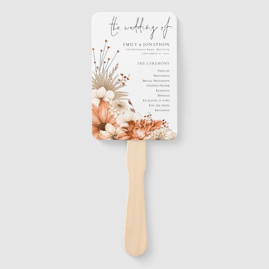 Autumn Florals Elegant Script Program Handwaaier (Voorkant)