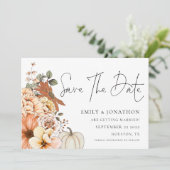 Autumn Florals Pumpkin QR Code Weddenschap Save The Date (Staand voorkant)