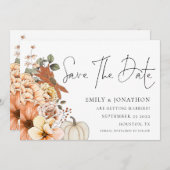 Autumn Florals Pumpkin QR Code Weddenschap Save The Date (Voorkant / Achterkant)