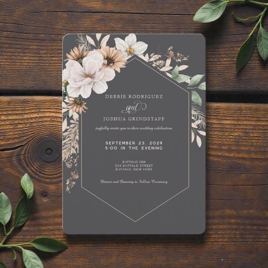 Autumn Flower Frame Wedding Invitation 