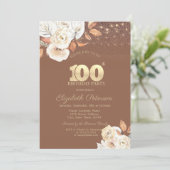 Autumn Flower Glitter Terracotta 100th Kaart (Staand voorkant)