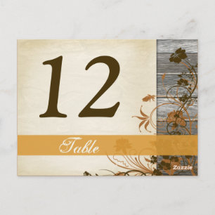 Autumn Flowers, FAUX Wood Table Number Post Kaart