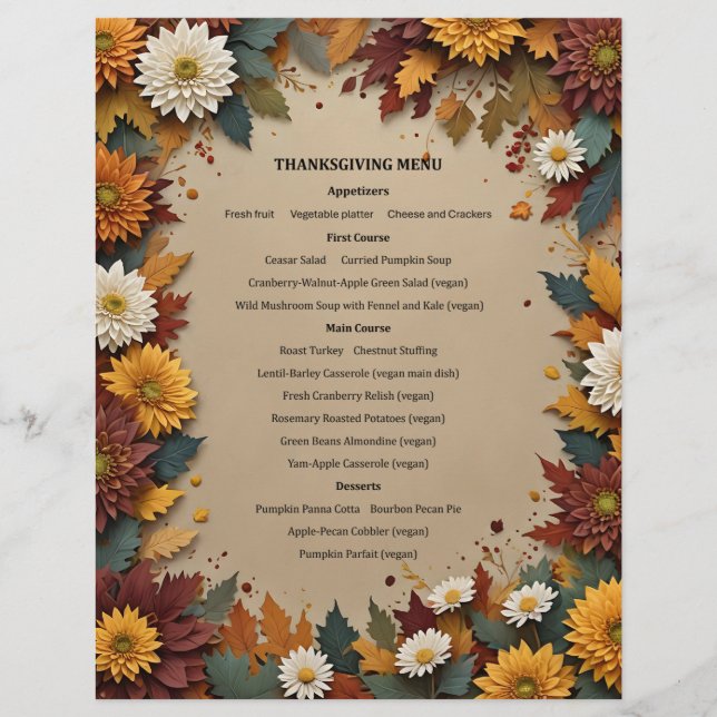 Autumn Flowers menu uitnodiging Briefhoofd (Voorkant)