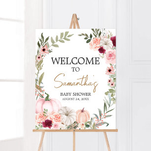 Autumn Flowers Pumpkin Baby shower Welkom Poster