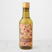 Autumn Flowers Terracotta Wedding Mini Wijn Etiket (Voorkant)