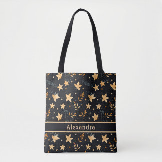 Autumn Foliage Black Pattern Canvas tas