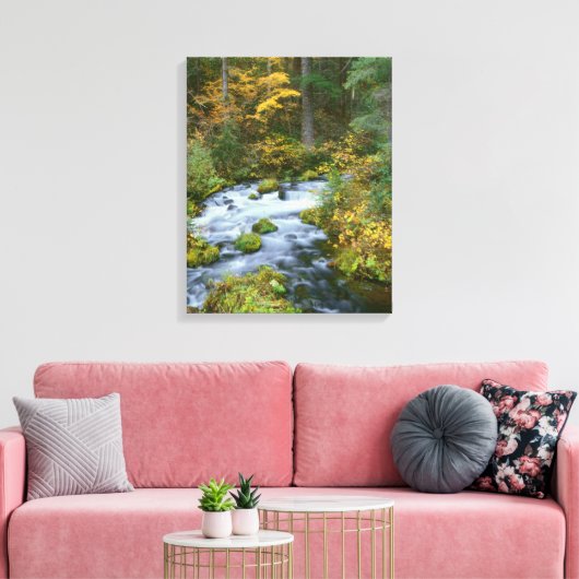 Autumn foliage & Douglas Fir Border Roaring River Canvas Afdruk (Insitu (Woonkamer))