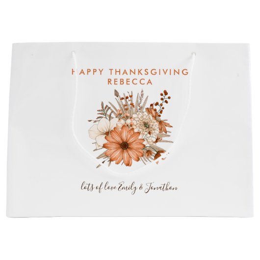 Autumn Foliage Florals Happy Thanksgiving Name Groot Cadeauzakje (Voorkant)