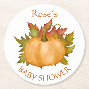 Autumn Foliage Pompoen Herfst Baby shower Ronde Kartonnen Onderzetter
