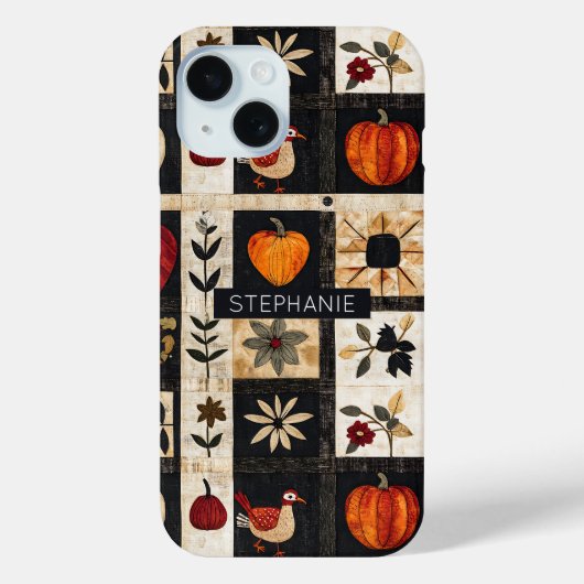 Autumn Folk Art Quilt patroon | Rustic Botanical Case-Mate iPhone Case (Achterkant)