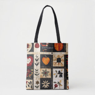 Autumn Folk Art Quilt patroon Rustic Botanical Draagtas