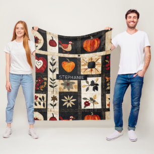 Autumn Folk Art Quilt patroon   Rustic Botanical Fleece Deken
